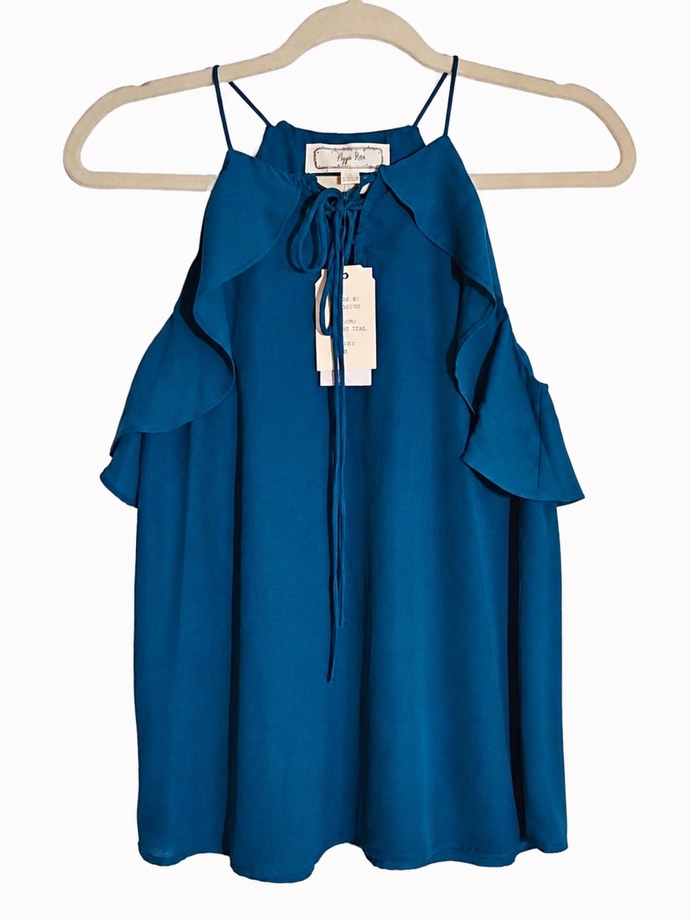 Hippie Rose Brand, Teal, Ruffle Cold-Shoulder, Halter Tank, Size Small, NWT! 🏷️
